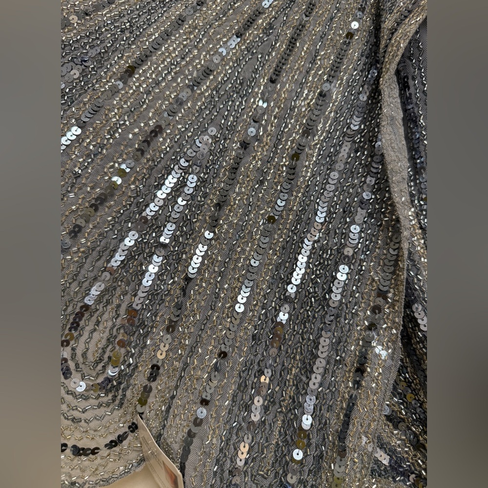 NWT |Mac Duggal 93583 Slate Blue Grey Sequined V Neck Cape Sleeve Gown Size 10 - Picture 16 of 16